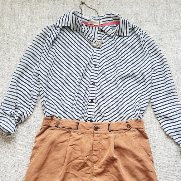 Rewind Tops - Rewind Navy White chiffon Diagonal Stripe Blouse